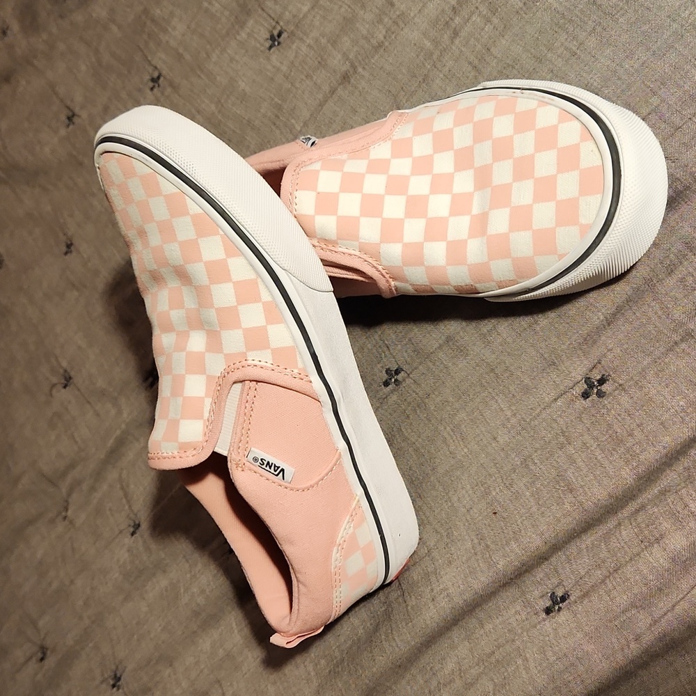 Vans pink checkered slip-on size 4 US Missy